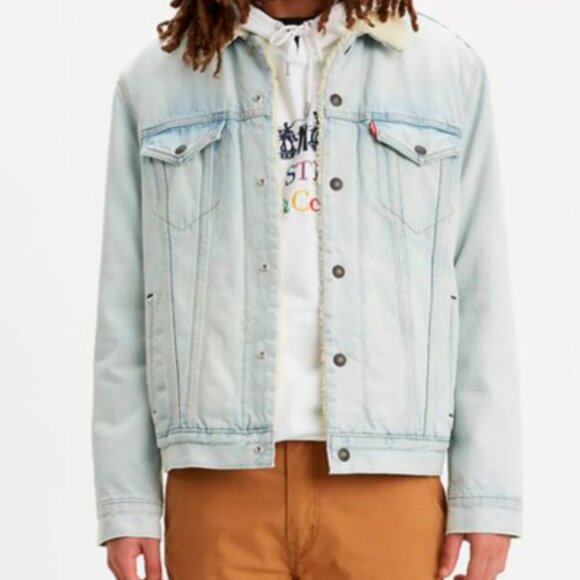 Levi's Relaxed Fit‎ Sherpa Trucker Jacket Rainy Haze - Light Wash Size Small - Picture 1 of 4